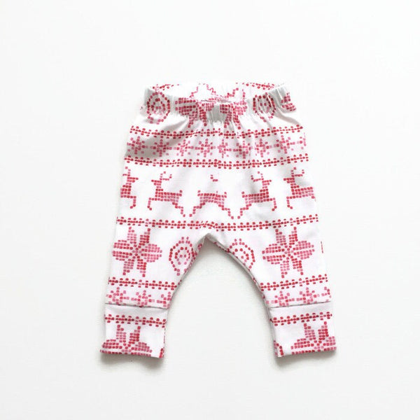 Baby leggings met rood  fair isle patroon, maat 50 - 56.