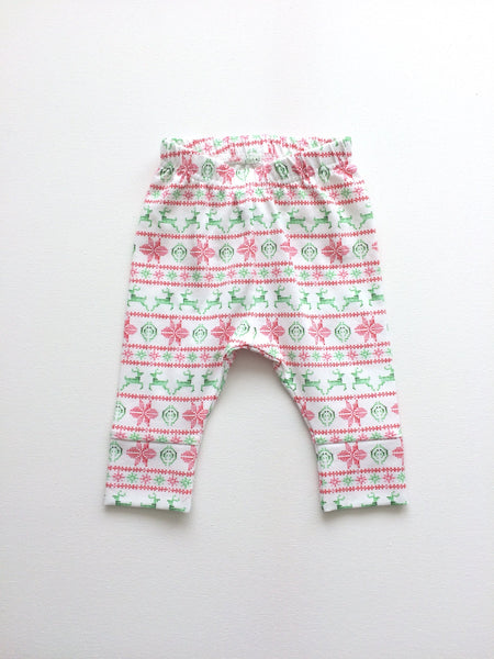 Baby leggings met rood en groen fair isle patroon, maat 50 - 56.