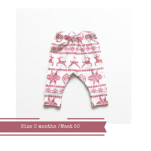 Baby leggings met rood  fair isle patroon, maat 50 - 56.